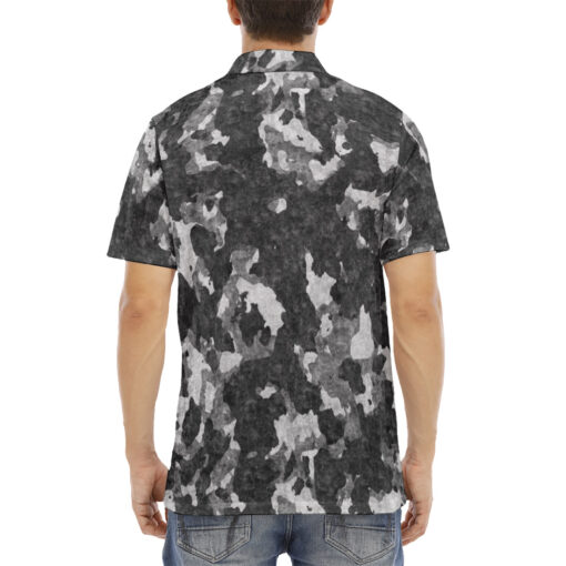 Gray Camouflage Velvet Polo Shirt - Image 4