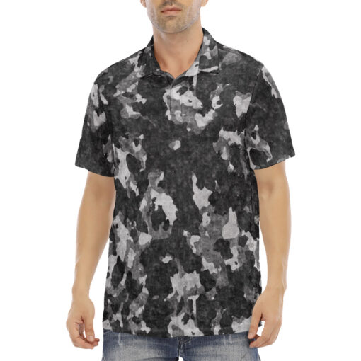 Gray Camouflage Velvet Polo Shirt - Image 2