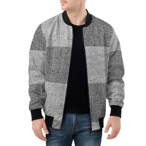 Gray Burlap Patchwork Men's Bomber Jacket