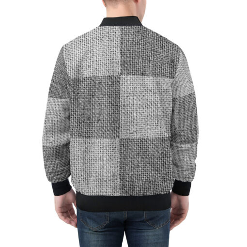 Gray Burlap Patchwork Men's Bomber Jacket - Image 2