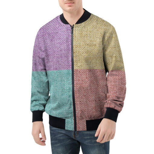 Four Color Burlap Men's Bomber Jacket - Image 3