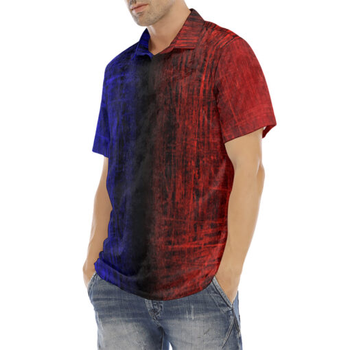 Red and Blue Scuffs Velvet Polo Shirt