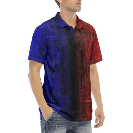 Red and Blue Scuffs Velvet Polo Shirt - Image 3