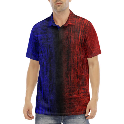 Red and Blue Scuffs Velvet Polo Shirt - Image 2