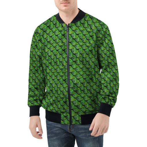 Green Reptile Scales Men's Bomber Jacket - Image 3