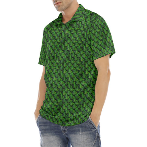 Green Reptile Scales Velvet Polo Shirt