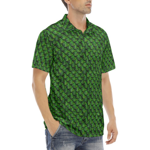 Green Reptile Scales Velvet Polo Shirt - Image 3