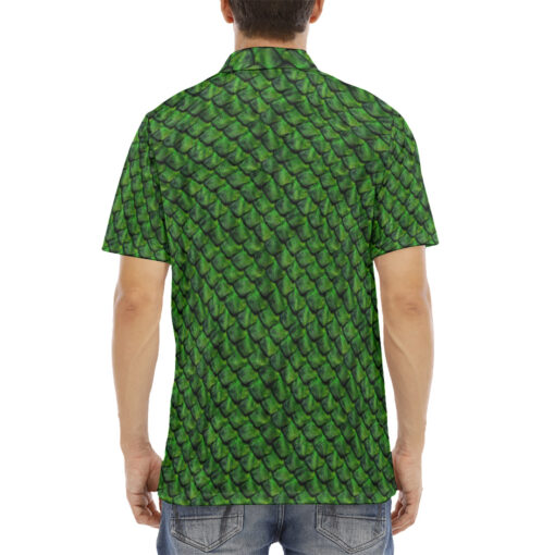 Green Reptile Scales Velvet Polo Shirt - Image 4