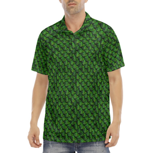 Green Reptile Scales Velvet Polo Shirt - Image 2