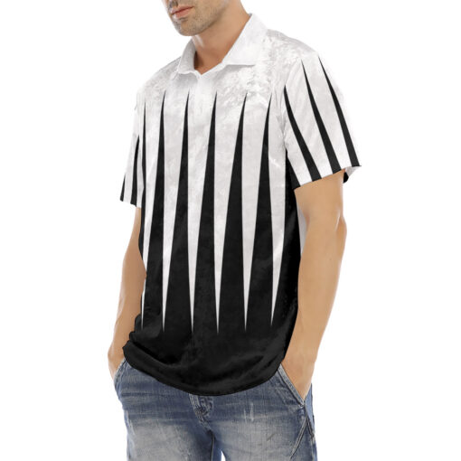 Black and White Stripes Velvet Polo Shirt