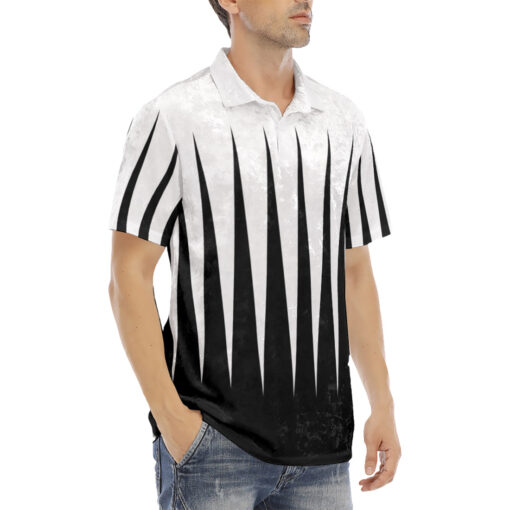 Black and White Stripes Velvet Polo Shirt - Image 3