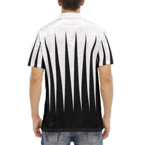 Black and White Stripes Velvet Polo Shirt - Image 4