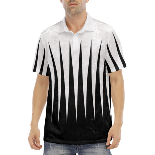 Black and White Stripes Velvet Polo Shirt - Image 2