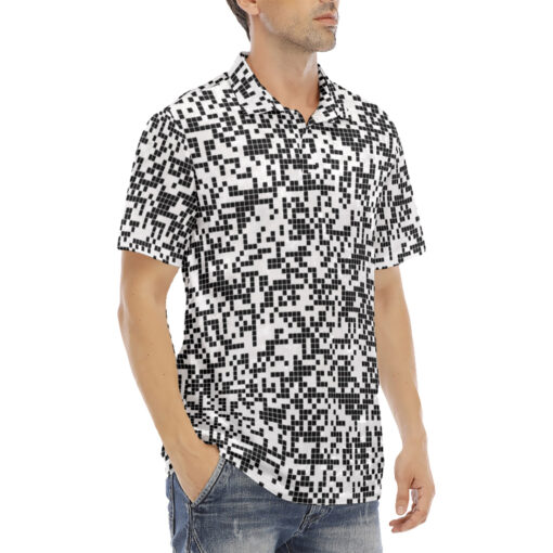 Black and White Pixels Velvet Polo Shirt - Image 3