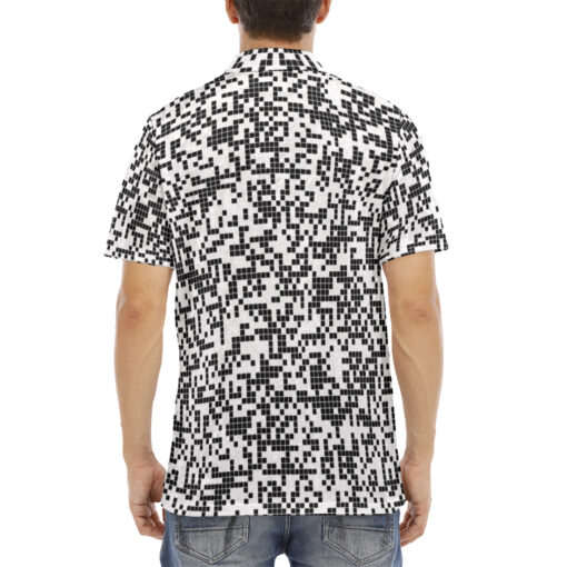 Black and White Pixels Velvet Polo Shirt - Image 4