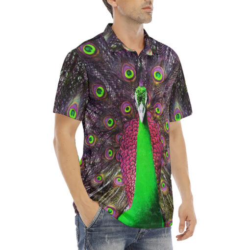 Peacock Plumage Velvet Polo Shirt - Image 3