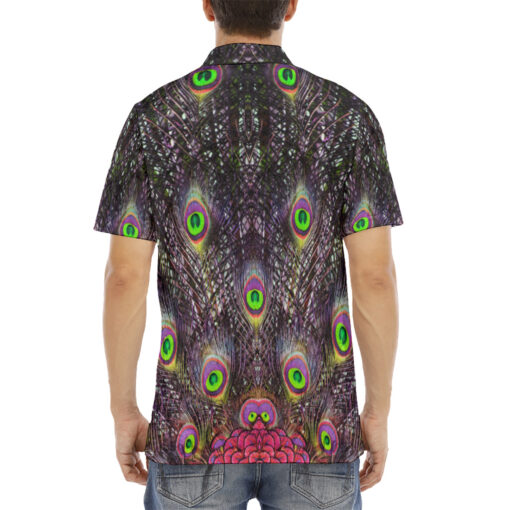 Peacock Plumage Velvet Polo Shirt - Image 4