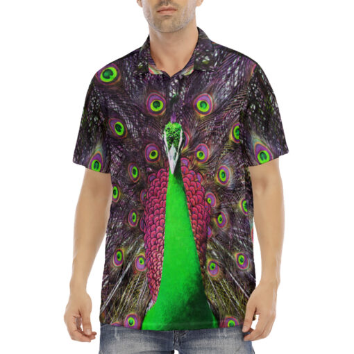 Peacock Plumage Velvet Polo Shirt - Image 2