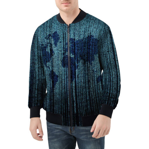 Digital World Map Men's Bomber Jacket - Image 3