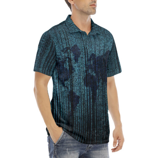 Digital World Map Velvet Polo Shirt - Image 3