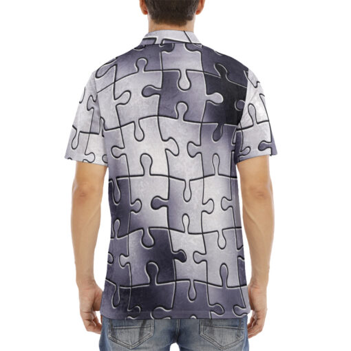 Puzzles Pattern Velvet Polo Shirt - Image 4