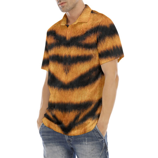 Tiger Skin Pattern Velvet Polo Shirt