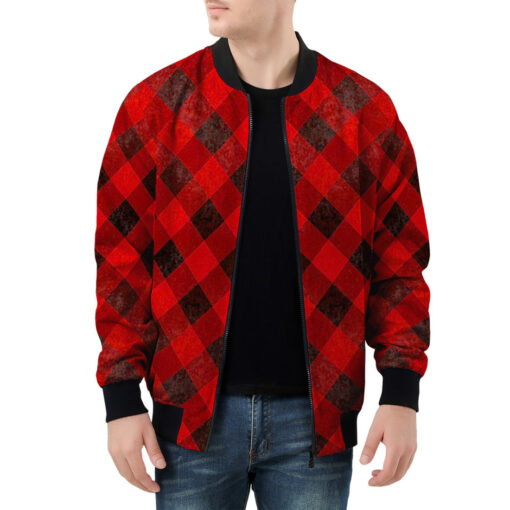 Red Checkered Pattern Men's Bomber Jacket