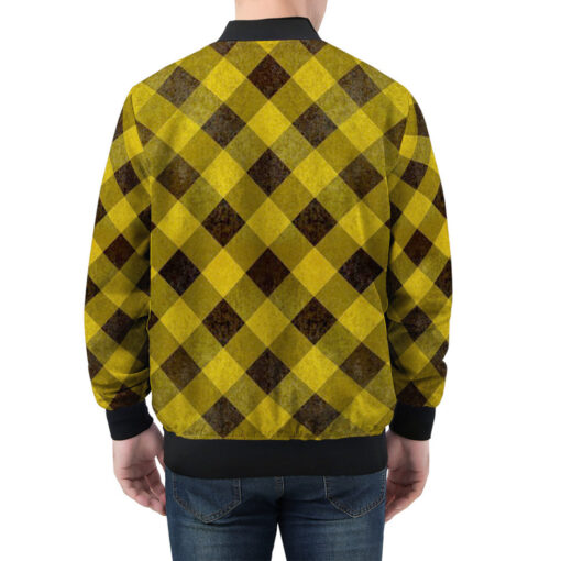 Yellow Checkered Pattern Men's Bomber Jacket - Image 2