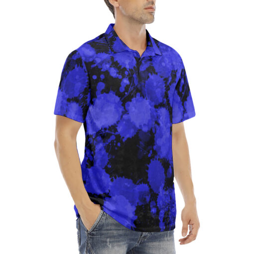 Blue Paint Blots Velvet Polo Shirt - Image 3