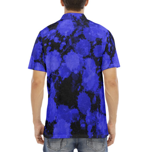 Blue Paint Blots Velvet Polo Shirt - Image 4