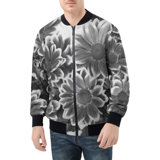 Black and White Flowers Men's Bomber Jacket - Image 3