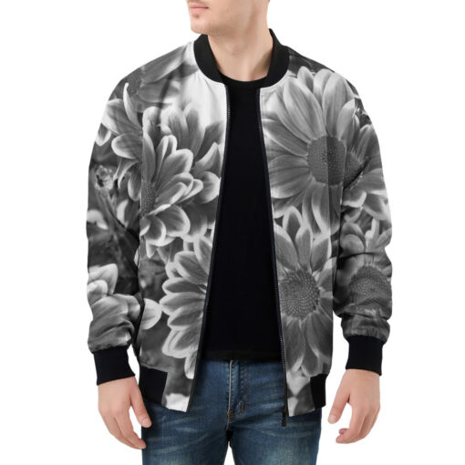 Black and White Flowers Men's Bomber Jacket