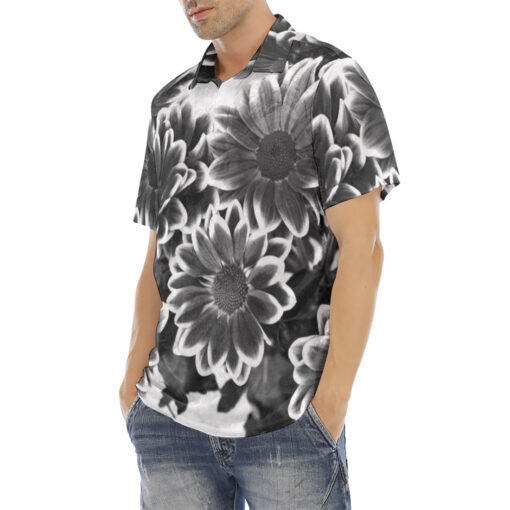 Black and White Flowers Velvet Polo Shirt