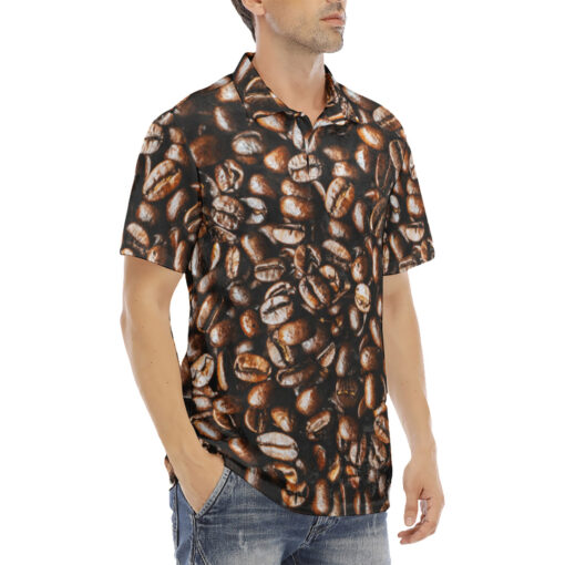 Coffee Texture Velvet Polo Shirt - Image 3