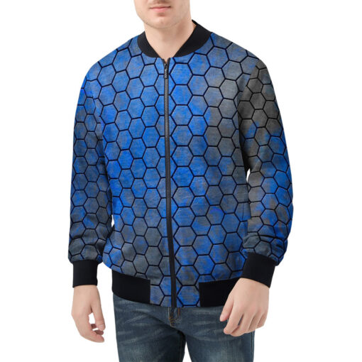 Blue Hexagons Men's Bomber Jacket - Image 3