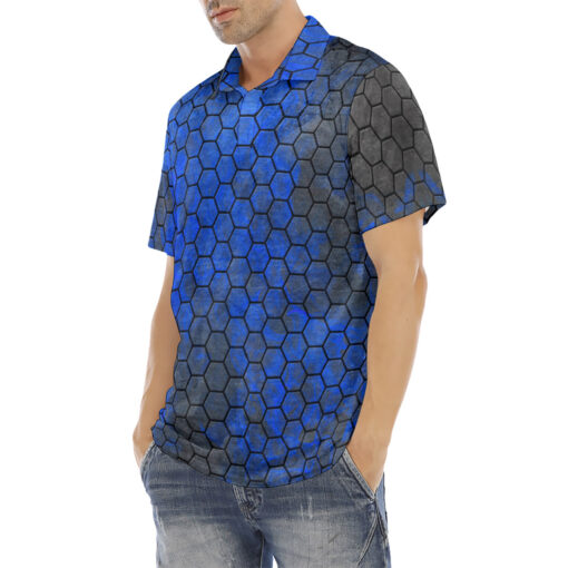 Blue Hexagons Velvet Polo Shirt