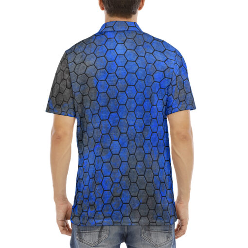 Blue Hexagons Velvet Polo Shirt - Image 4