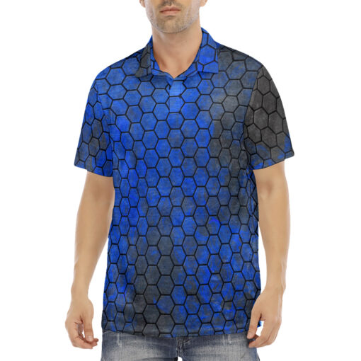 Blue Hexagons Velvet Polo Shirt - Image 2