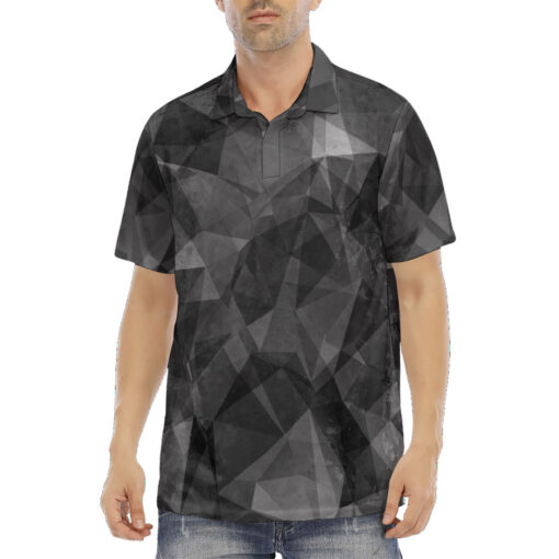 Gray Polygons Velvet Polo Shirt - Image 2