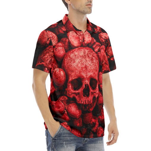 Red Skulls Art Velvet Polo Shirt - Image 3