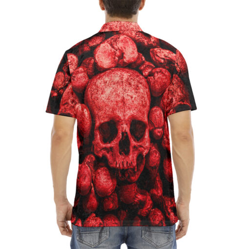 Red Skulls Art Velvet Polo Shirt - Image 4