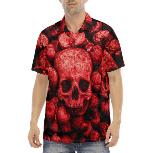 Red Skulls Art Velvet Polo Shirt - Image 2