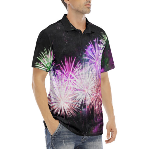 Firework Print Velvet Polo Shirt - Image 3