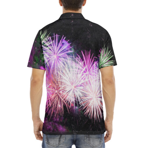 Firework Print Velvet Polo Shirt - Image 4