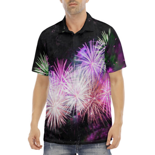 Firework Print Velvet Polo Shirt - Image 2