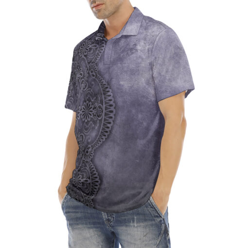 Lace Pattern Velvet Polo Shirt