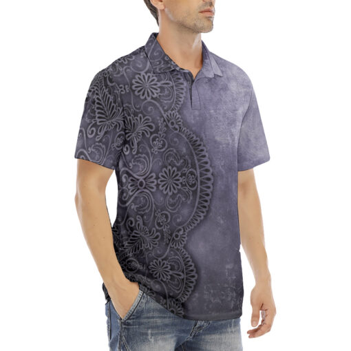 Lace Pattern Velvet Polo Shirt - Image 3