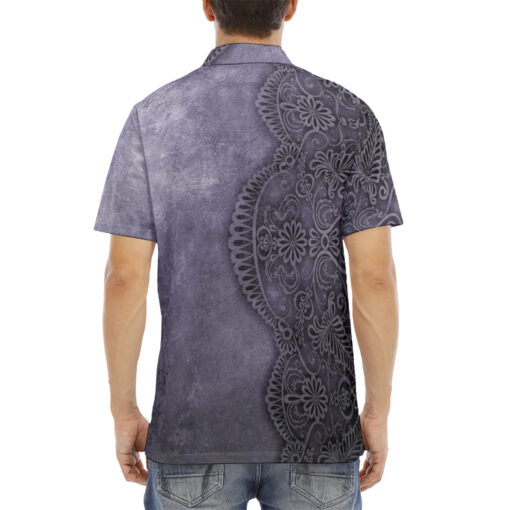 Lace Pattern Velvet Polo Shirt - Image 4