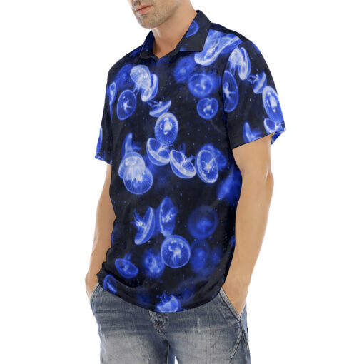 Jellyfish Pattern Velvet Polo Shirt