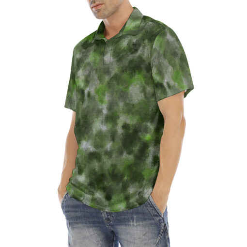 Green Canvas Camouflage Velvet Polo Shirt